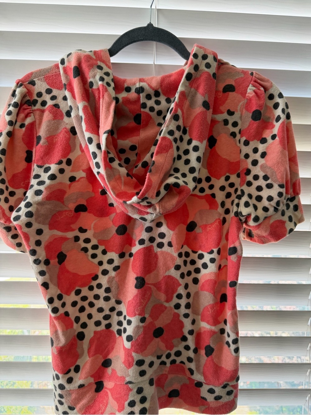 Juicy Couture Coral Floral Zip Hoodie with Black Polka Dots Medium - Picture 2 of 4